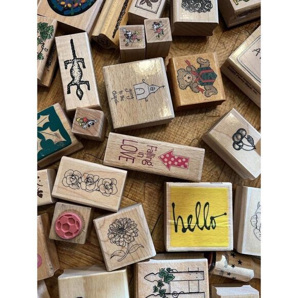 Collection Of Rubber Stamps Wood Mounted 4 Lbs #K184 Misc Designs - Picture 9 of 13